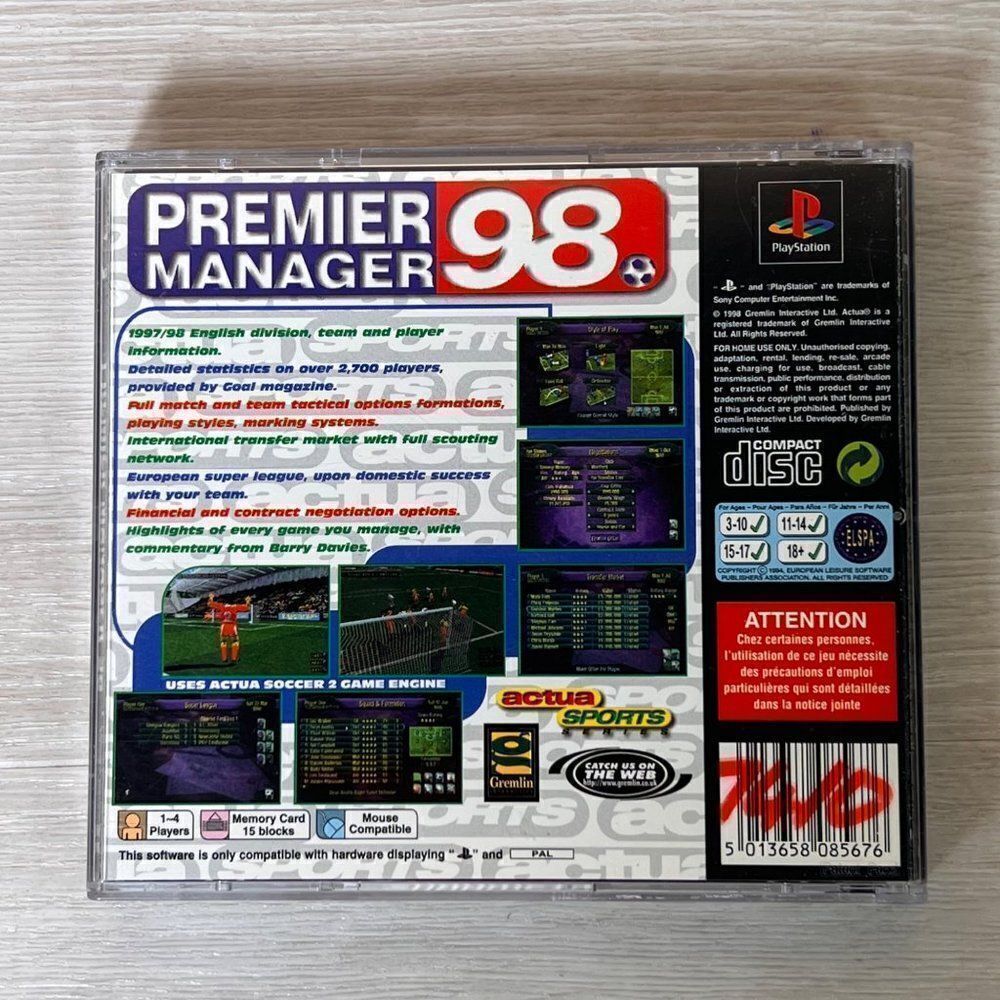 Premier Manager‎ 98 for Playstation 1 PAL Version Complete - Picture 2 of 6
